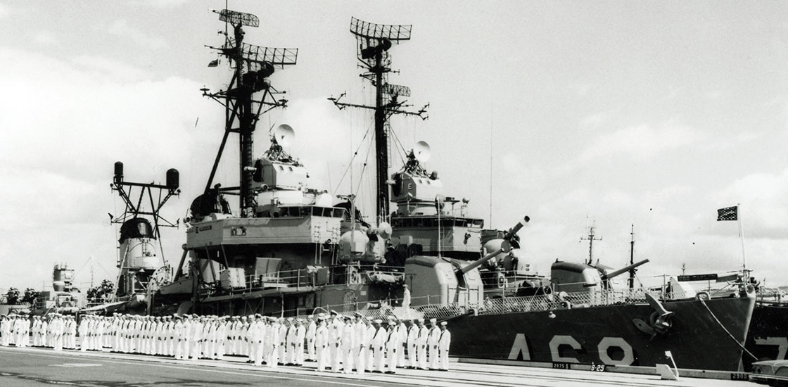 The-Ship-Photos-Cold-War-crew-in-whites-on-dock
